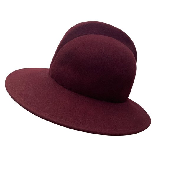 Bill Blass Burgundy Wool Unisex Wide Brim Hat Unique Dome Design Large - Picture 4 of 12